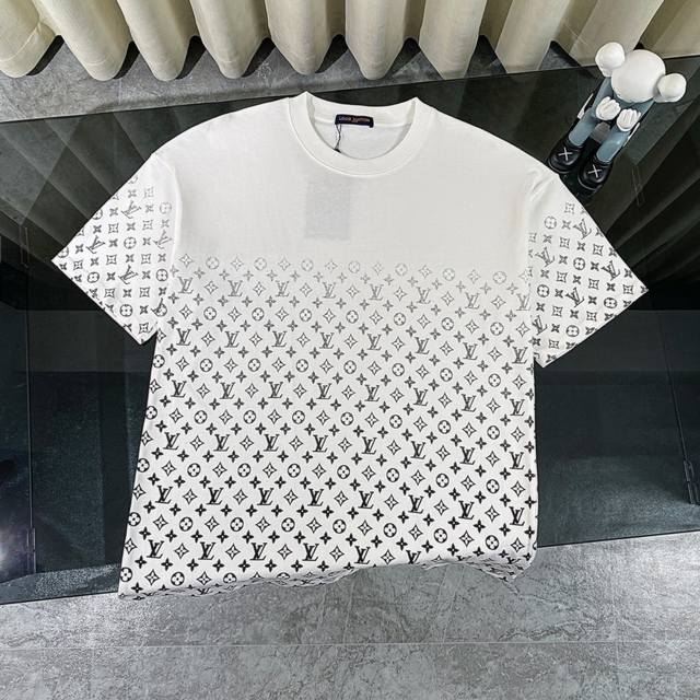Louis Vuitton Lv 2025 summer new gradient full-print logo short-sleeved round ne