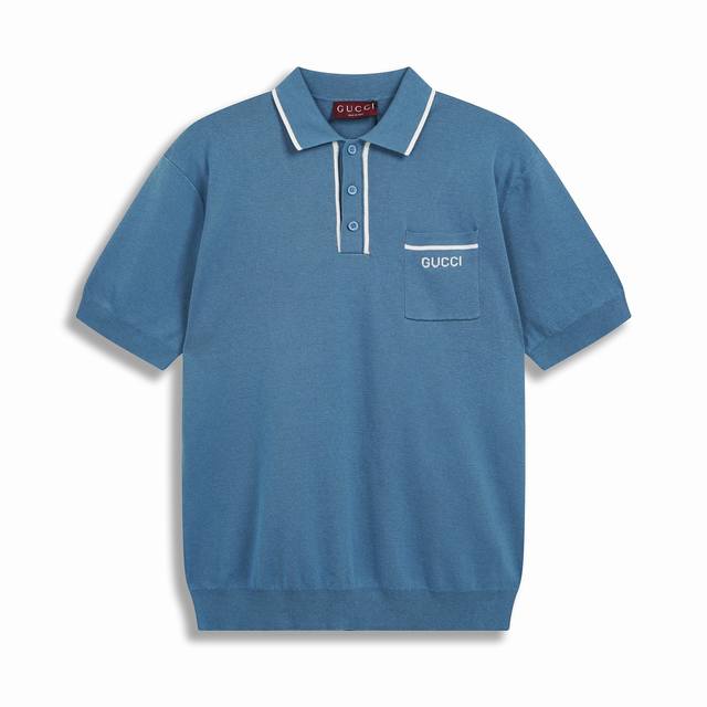 Correct version High quality G's 2025Ss new Polo shirt is made of light blue woo