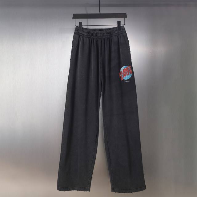 Aa011# Washed and distressed printed trousers for men and women Color: Black Siz