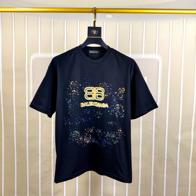 Bal*Nciaga 2025 spring and summer new original men's round neck short-sleeved T-
