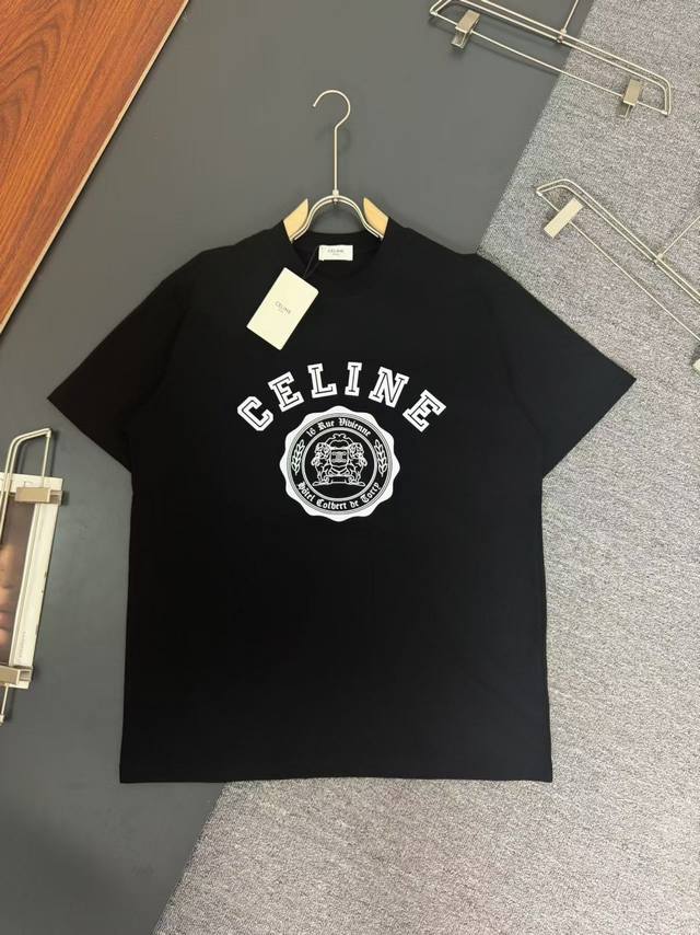 Celine*320G heavyweight cotton T-shirt loose fit 3D printed logo design New spri
