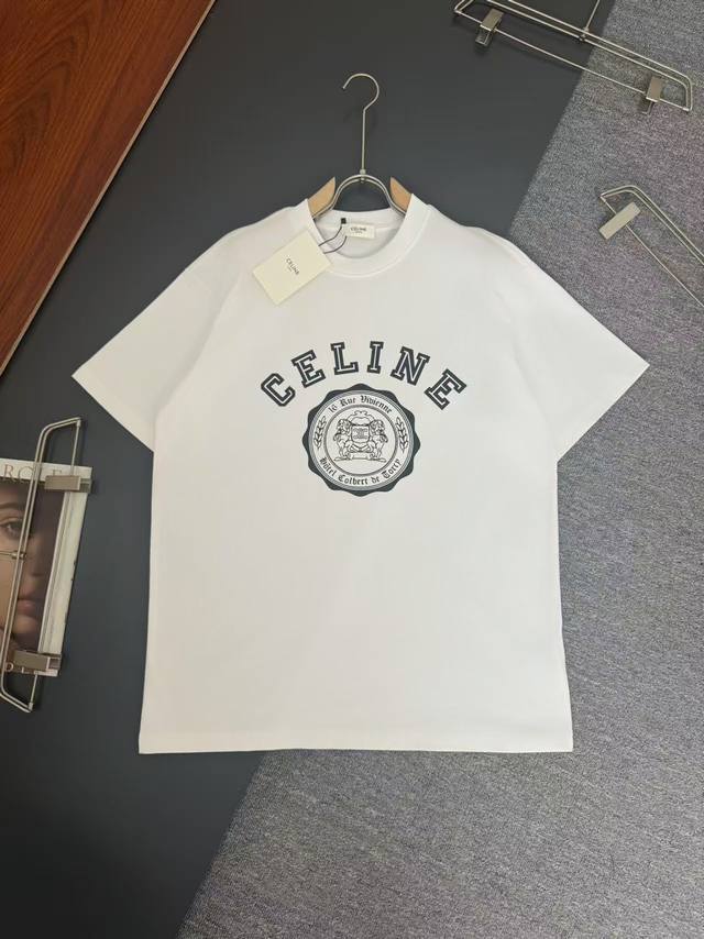 Celine*320G heavyweight cotton T-shirt loose fit 3D printed logo design New spri