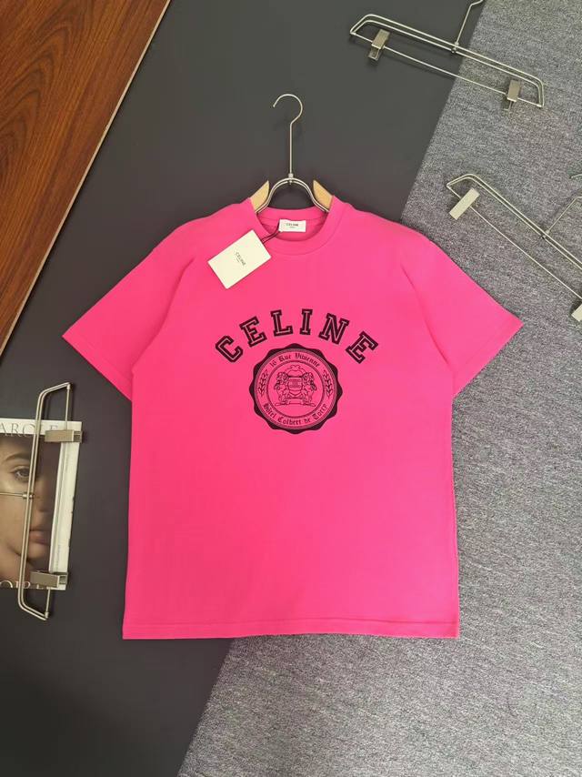 Celine*320G heavyweight cotton T-shirt loose fit 3D printed logo design New spri