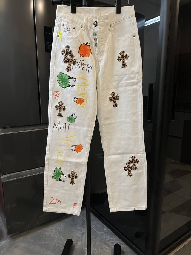 Next day Chrome Hearts 25Fw Ch Graffiti White Leopard Print Little Monster Jeans
