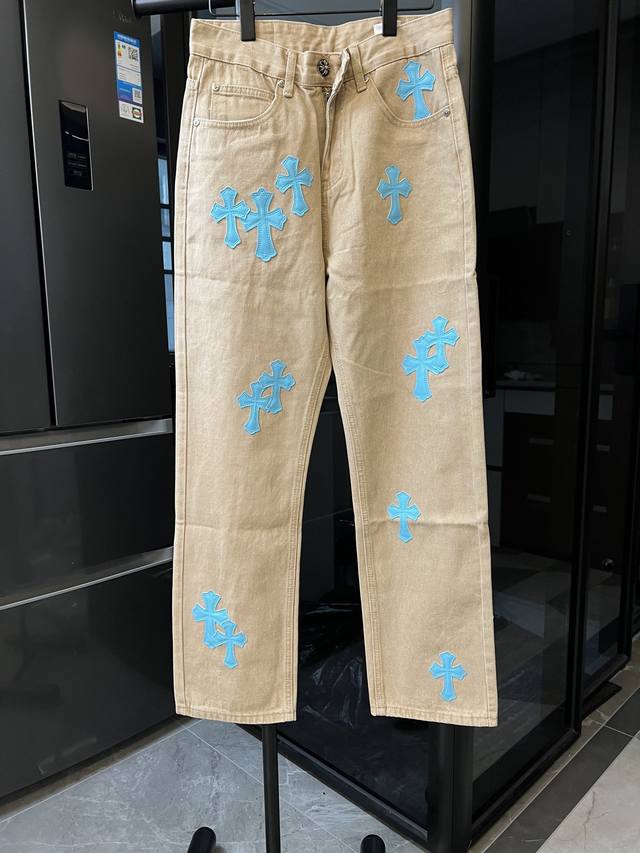 Next day Chrome Hearts 25Fw Overseas Custom Khaki and Sea Blue Leather Cross Jea