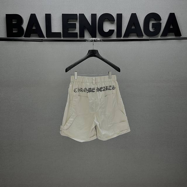 Chrome Hearts 25Ss new pleated patchwork shorts hand-painted Sanskrit logo Tence