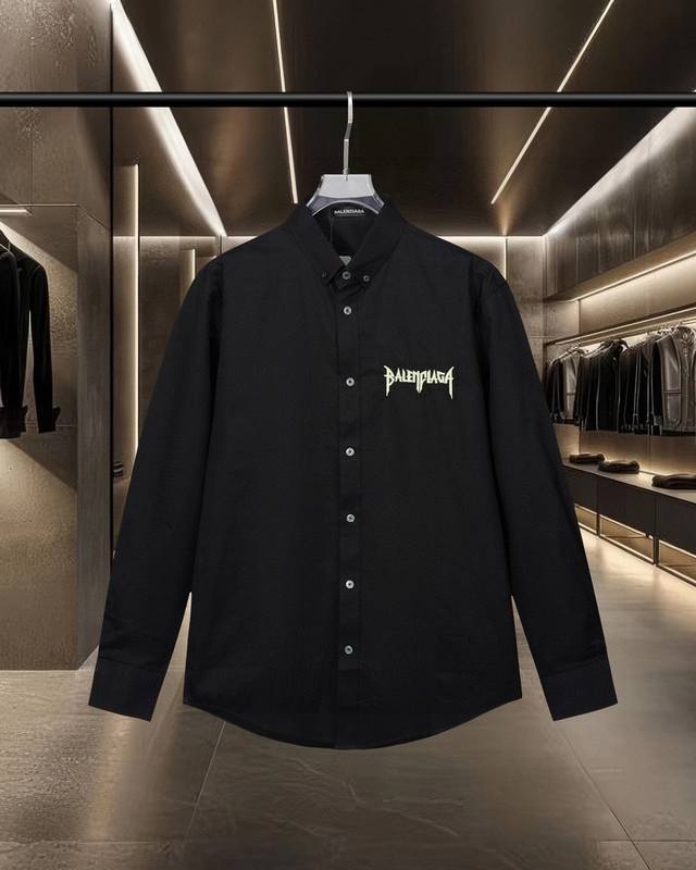 Balenciaga Paris long-sleeved loose-fitting shirt with fluorescent logo embroide