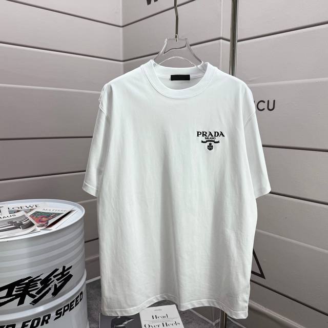 Prad* 2025 Spring/Summer new short-sleeved T-shirt Heavy cotton embroidered lett