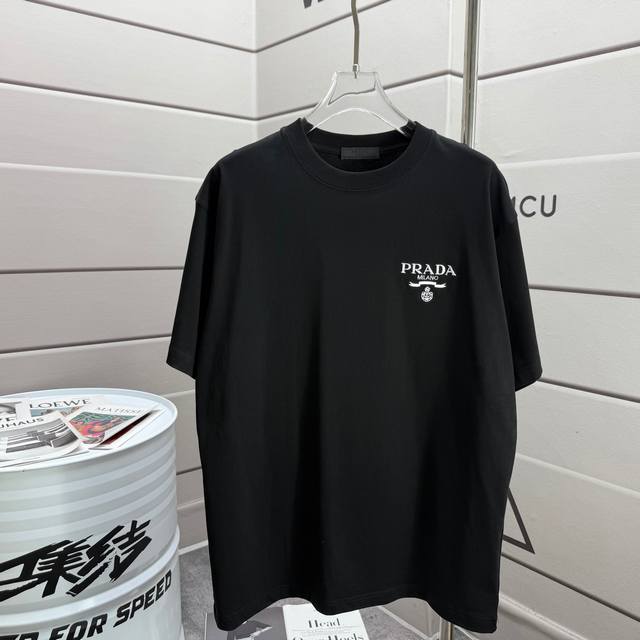 Prad* 2025 Spring/Summer new short-sleeved T-shirt Heavy cotton embroidered lett