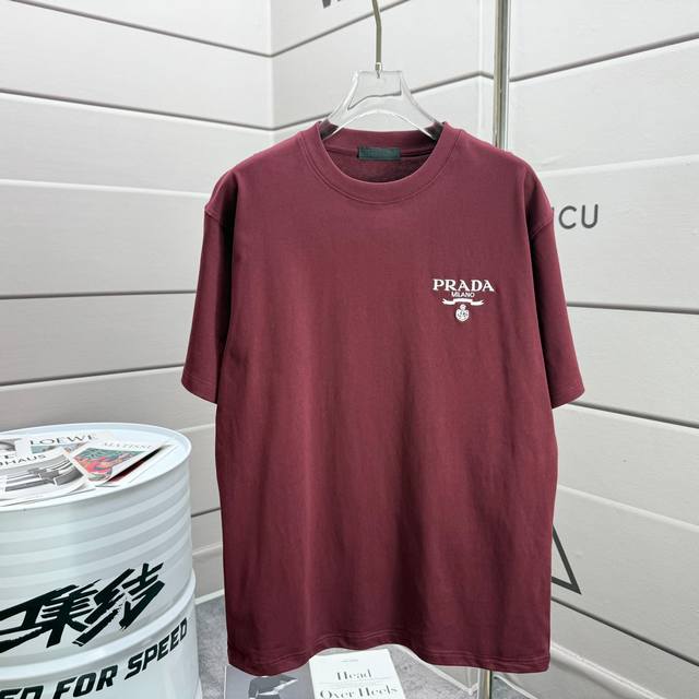 Prad* 2025 Spring/Summer new short-sleeved T-shirt Heavy cotton embroidered lett