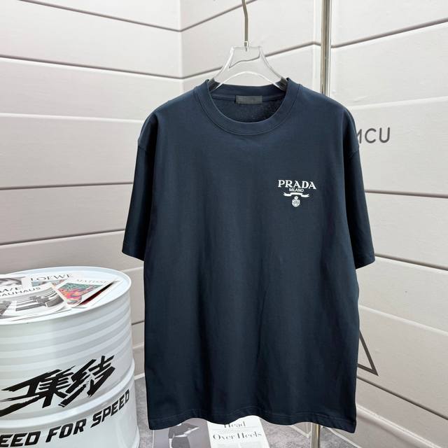 Prad* 2025 Spring/Summer new short-sleeved T-shirt Heavy cotton embroidered lett