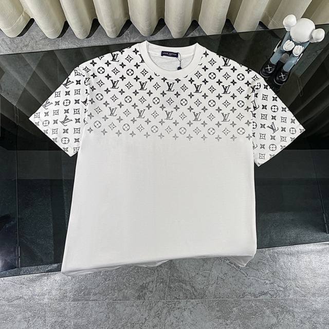 Louis Vuitton Lv 2025 summer new gradient full-print logo short-sleeved round ne