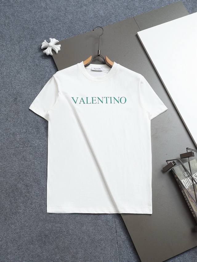 R-9509.Valentno Logo classic printed T-shirt The latest 32-count double-yarn pur