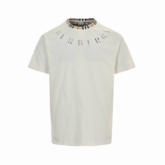 Burberry 24Ss plaid collar stitching embroidery letter short sleeves Splicing pl