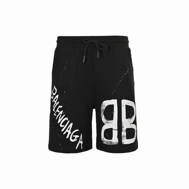 Balenciaga 25Ss double B letter print shorts The fabric is made of 380G pure cot