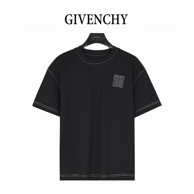 Givenchy 25Ss chest grid patch with exposed thread embroidery short-sleeved T-sh