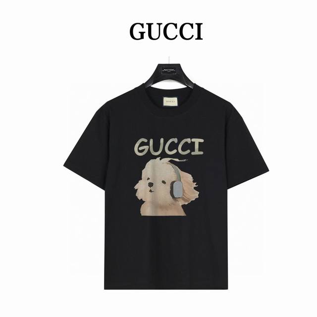 Gucci Headphones Puppy Short Sleeve Style: Gg02 Black 240g heavyweight small dro