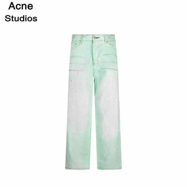 Acne Studios 25Ss Mint Luminous Paint Wide-leg Distressed Fluorescent Jeans High