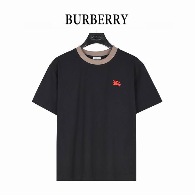 Burberry 25Ss patchwork collar, horse logo embroidered short-sleeved T-shirt The