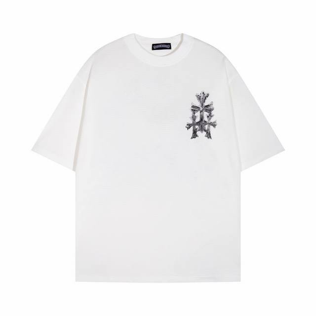 High version Chrome Hearts short sleeves with horseshoe cross embroidery and lea