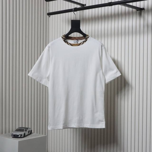 Burberry 25Ss Check collar short sleeves Burberry new round neck T-shirt, made o