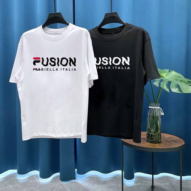 New arrival!!! Fila casual loose couple short-sleeved T-shirt Color: black white