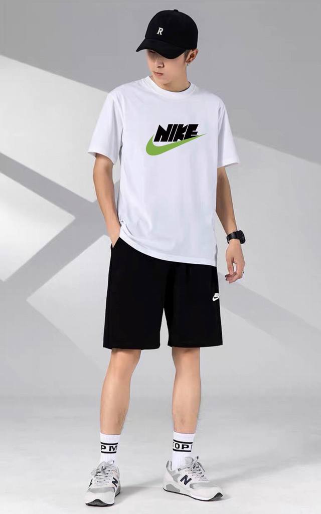 Nike casual couple short-sleeved shorts sports suit, both men and women can easi