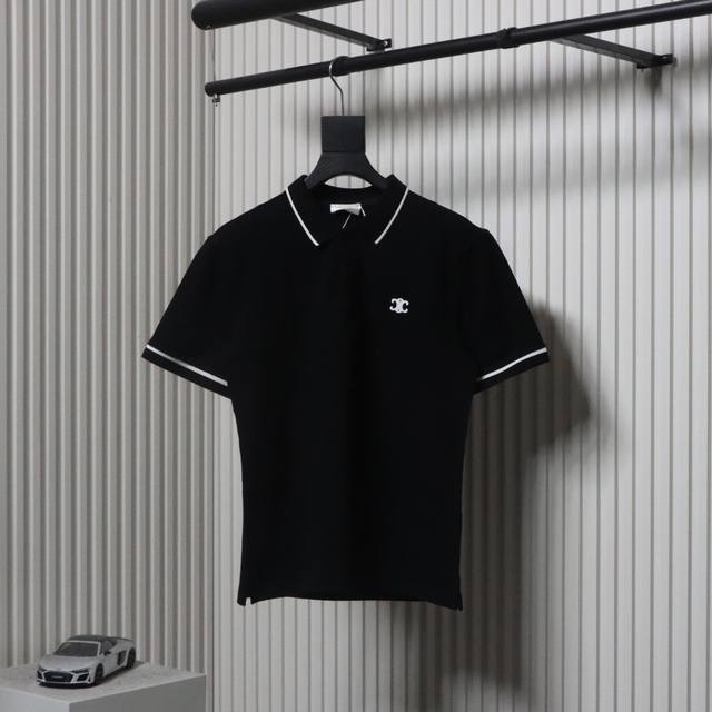 Celine classic Arc de Triomphe logo embroidered short-sleeved Polo shirt. Made o