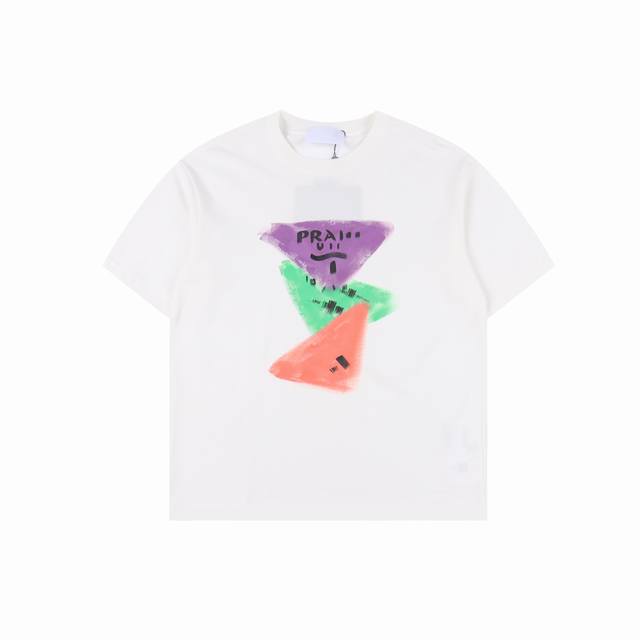 Prada 25Ss painted logo printed short-sleeved T-shirt Made with imported Tajima