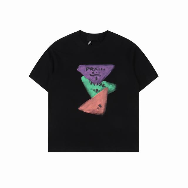 Prada 25Ss painted logo printed short-sleeved T-shirt Made with imported Tajima