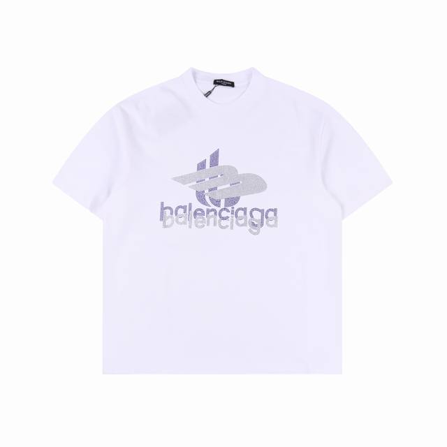 Balenciaga 24Ss Overlapping Hot Diamond Logo Short Sleeve Straight lines, smooth
