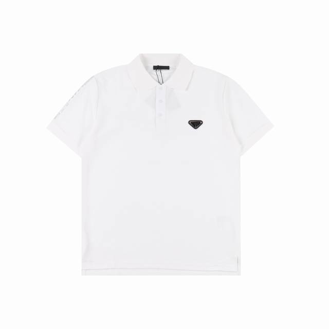 Prada 25Ss short-sleeved Polo shirt with metal triangle label and silver hot let