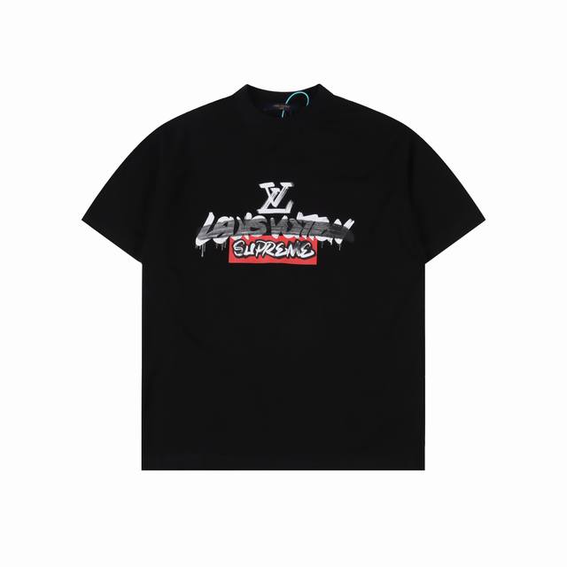 Louisvuitton X Supreme joint logo graffiti print short-sleeved T-shirt One-to-on