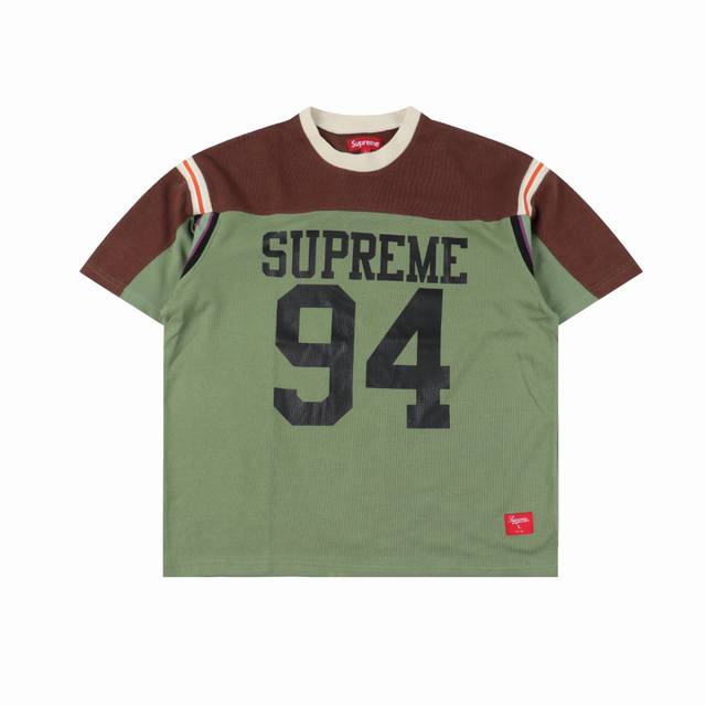 Supreme Ss25 Week8 Split SS Football Top with patchwork pattern ribbed round nec