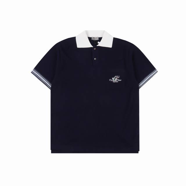 Dior Cd Lily of the Valley Embroidered Pocket Knitted Short Sleeve Polo Shirt Au