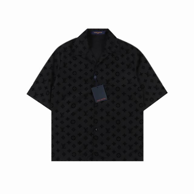Louis Vuitton full-print flocked logo short-sleeved shirt It uses high-count ult