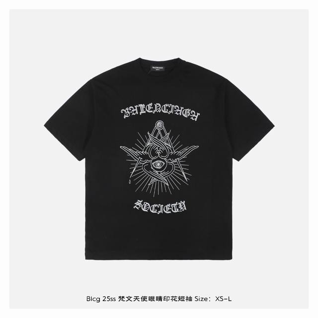 Balencaga 25Ss Sanskrit Angel Eyes Printed Short Sleeves The fabric is made of 4
