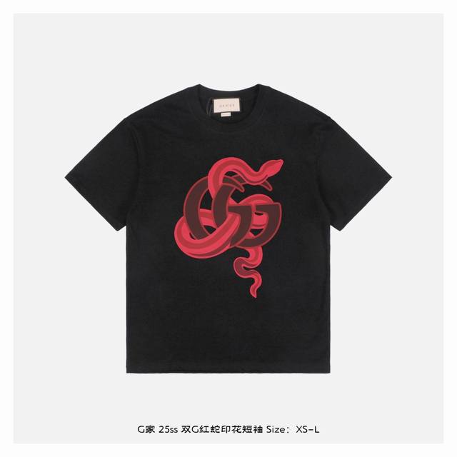 Gucci 25Ss double G red snake print short sleeves The fabric is made of 230g com