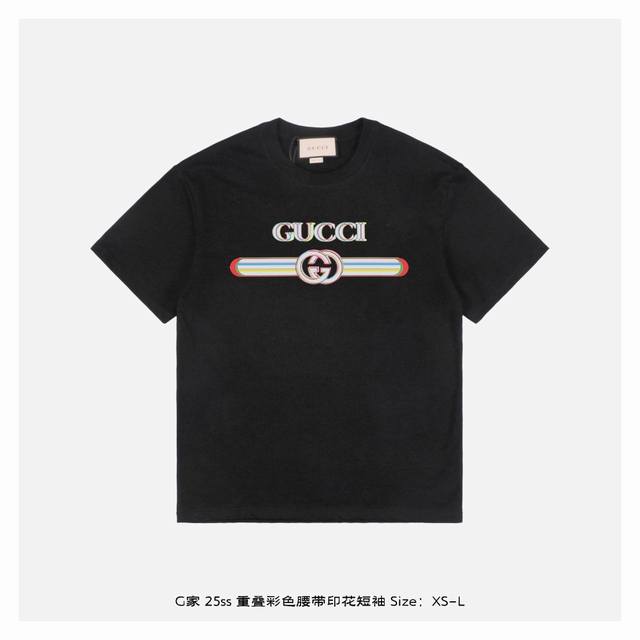 Gucci 25Ss Overlapping Color Belt Printed Short Sleeves The fabric is made of 23