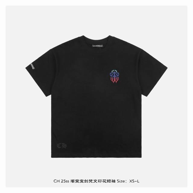 Chrome Hearts 25Ss gradient sword Sanskrit print short sleeves The fabric is mad
