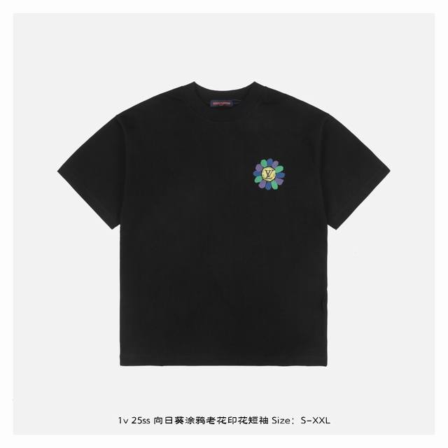 Lv 25Ss Sunflower Graffiti Old Flower Print Short Sleeve The fabric is made of 2