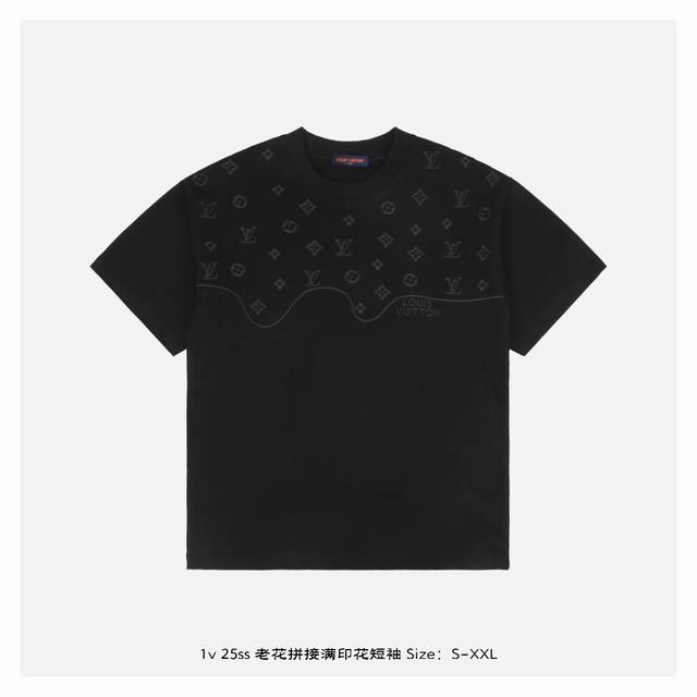Lv 25Ss short-sleeved shirt with full print and old flower stitching The fabric