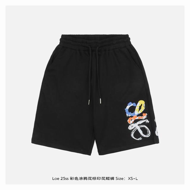 Loewe 25Ss colorful graffiti floral print shorts The fabric is made of 380g comb