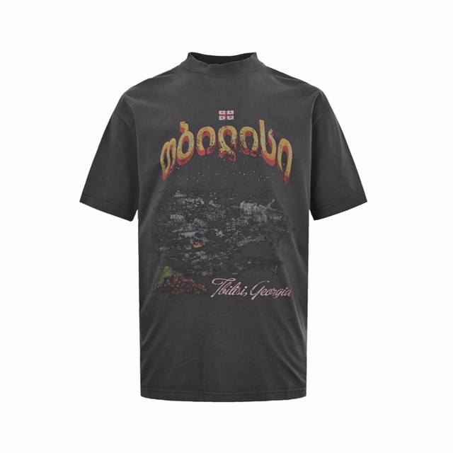 Balenciaga Paris Balenciaga night scene pattern faded letter print round neck sh