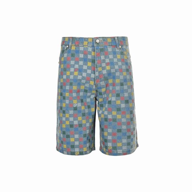 Louis Vuitton Colorful Checkerboard Denim Shorts Set The pattern of the 2025 Spr