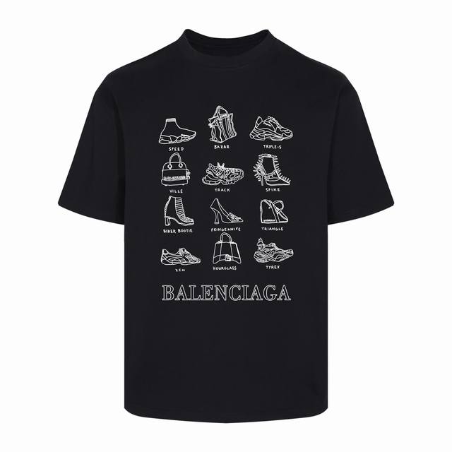 Balenciaga short-sleeved T-shirt with multiple logos on shoes and bags This Bale