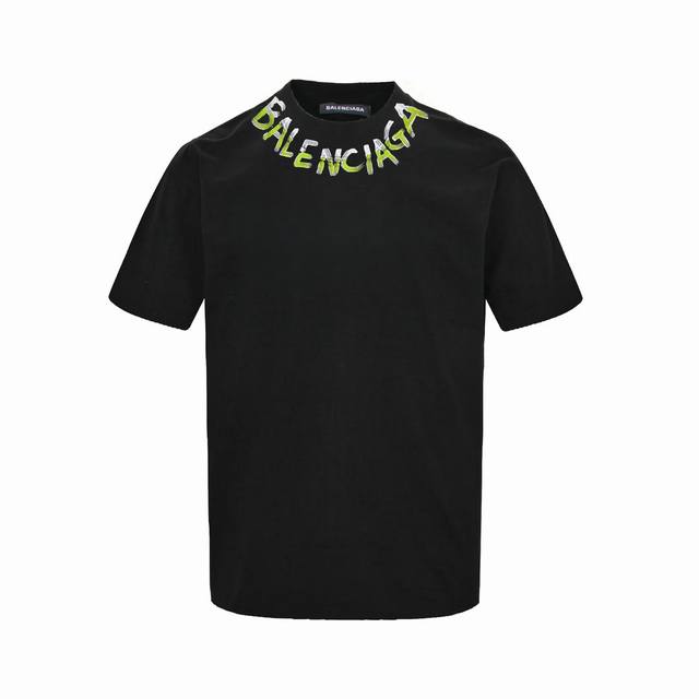 Balenciaga hand-painted ink splash graffiti logo short-sleeved T-shirt The highl