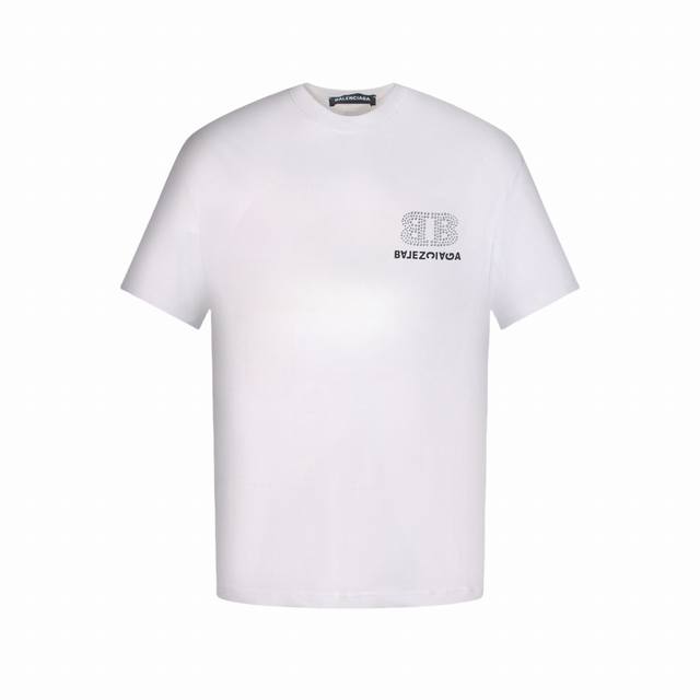 Balenciaga Double B letter hot diamond short-sleeved T-shirt is made of 270g hea