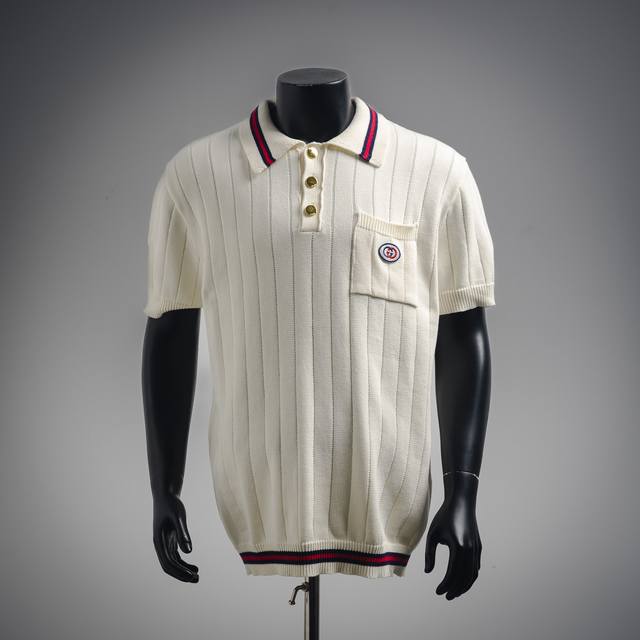 Gucci 25Ss new chest pocket embroidered logo striped Polo shirt short sleeves Pu