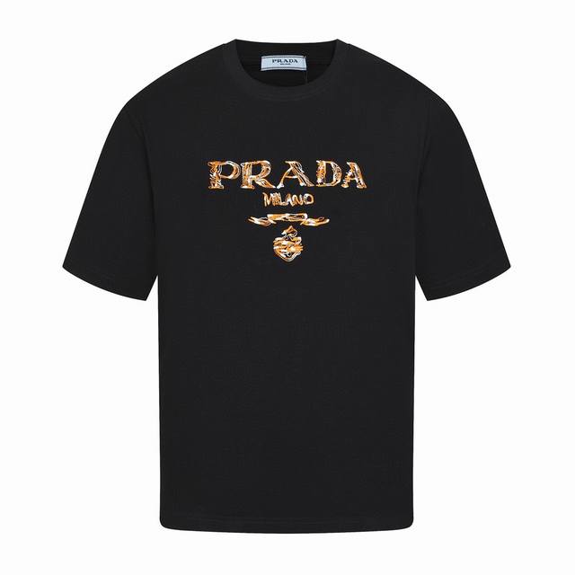 Prada New summer color matching letter embroidery round neck short-sleeved T-shi
